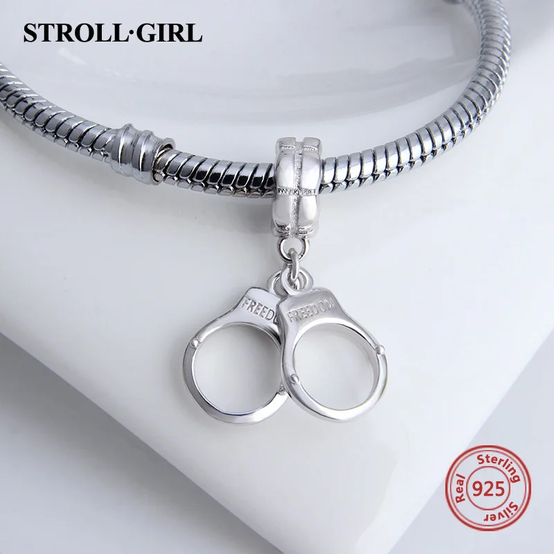 925 Silver Symbol Freedom Handcuffs Charm Bead for European Charms - Fine Arrival Original Jewelry Gift image 3