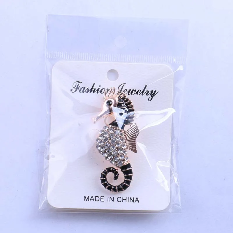 

Cute Female Enamel Hippocampus Brooch Charm Rose Gold Color Jewelry Brooches For Women Luxury Crystal Pin Dress Coat Accessories
