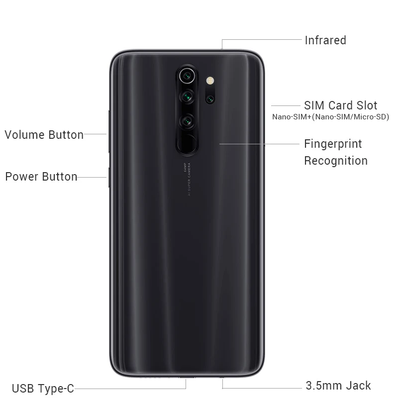 Xiaomi Redmi Note 8 Pro, 8 ГБ ОЗУ, 128 Гб ПЗУ, мобильный телефон, 64 мп, четырехъядерный процессор Helio G90T, четыре ядра, 6,53 дюйма, FHD+ экран, 4500 мАч