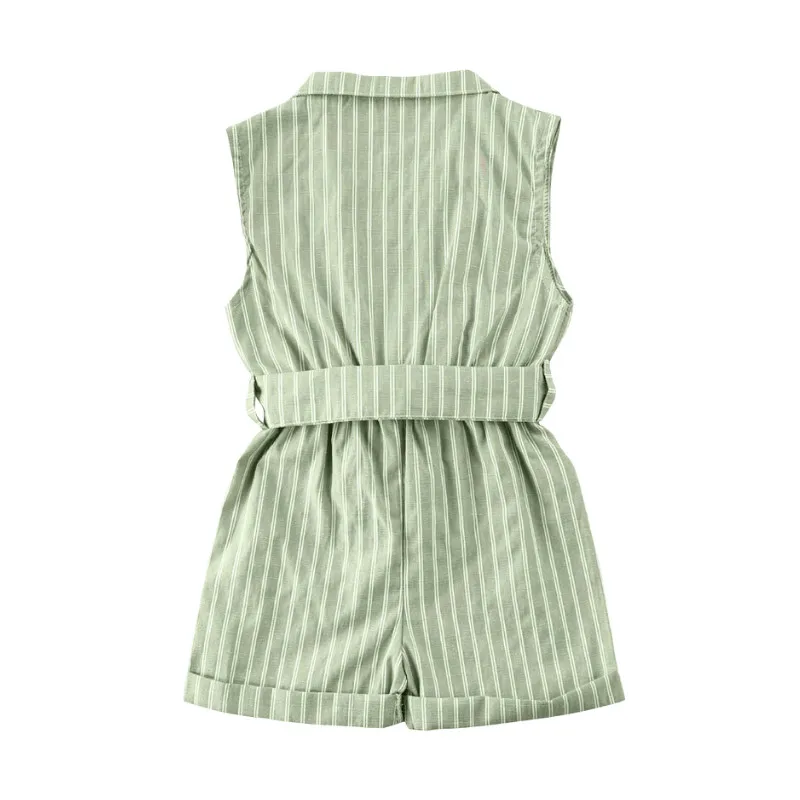 

2020 Summer Cute Toddler Baby Girls Rompers Overalls Striped Sleeveless Button Jumpsuits 1-6Y