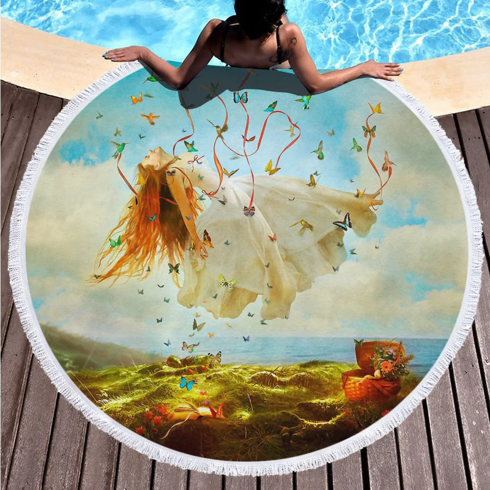 

Modern Style Large Beach Towel Microfiber Fringed Edge Shower Towel Beach Travel Blanket Round Beach Towel Sexy Yoga Towel