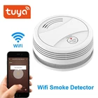 Смарт-датчик дыма Tuya, Wi-Fi детектор дыма, 80 дБ, управление через приложение