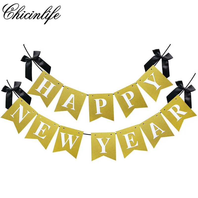 

Chicinlife 1set 2020 Happy New Year Eve Party Glitter Paper Banner Merry Christmas Gifts For Home Party Decoration Supplies