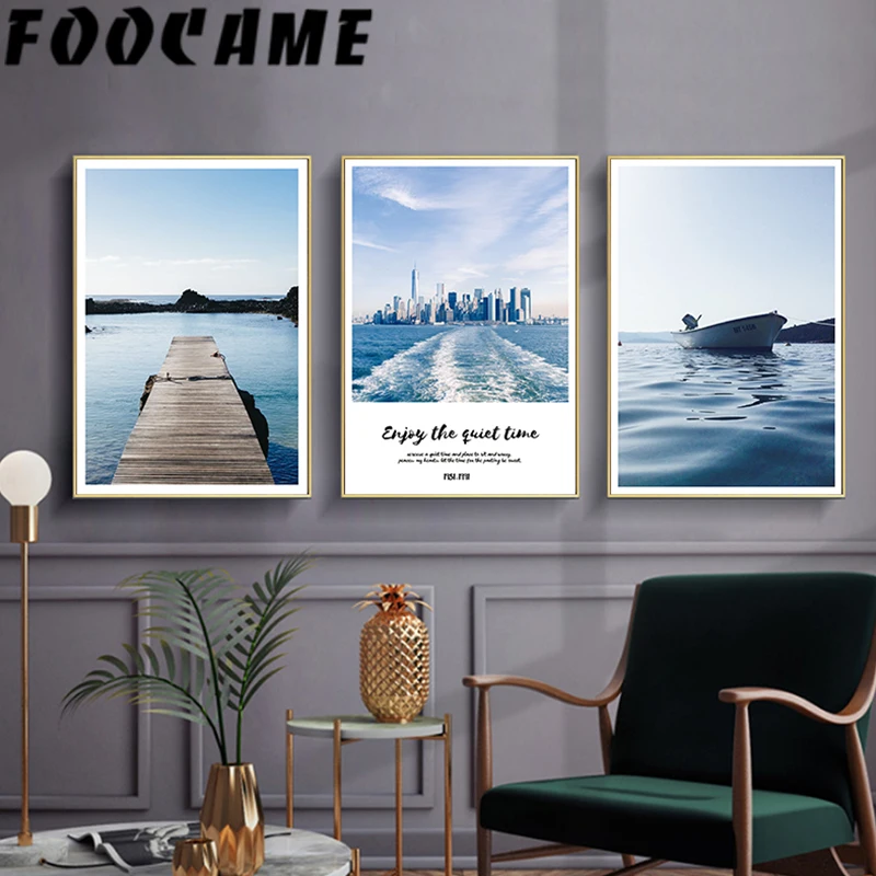 Природный приморский город Пирс риф стены искусства холст морской пейзаж