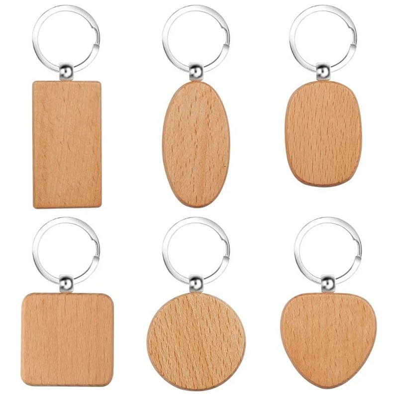 

Wooden Key Fob 12 Pieces DIY Blank Keyring Personalised Wooden Key Chain 6 Different Shapes