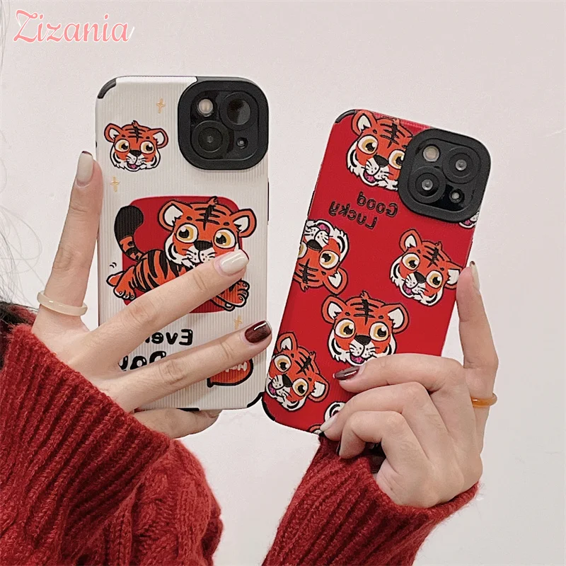 

Fashion Cute Good Luck Little Tiger Phone Case For iPhone 13 12 11 Pro Max XS Max XR X 7 8 Plus Lovely Shockproof Cover Hot Sale