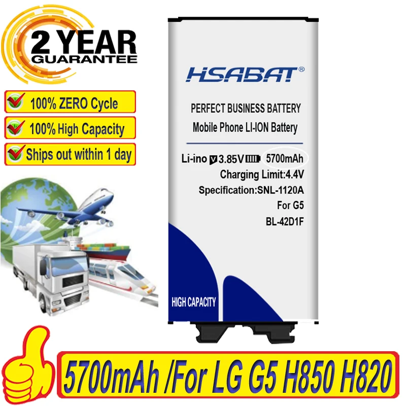 HSABAT 100% новый аккумулятор 5700 мАч для LG G5 BL 42D1F H850 H820 H830 H831 H840 H868 H860N H860 LS992 US992 F700L F700S