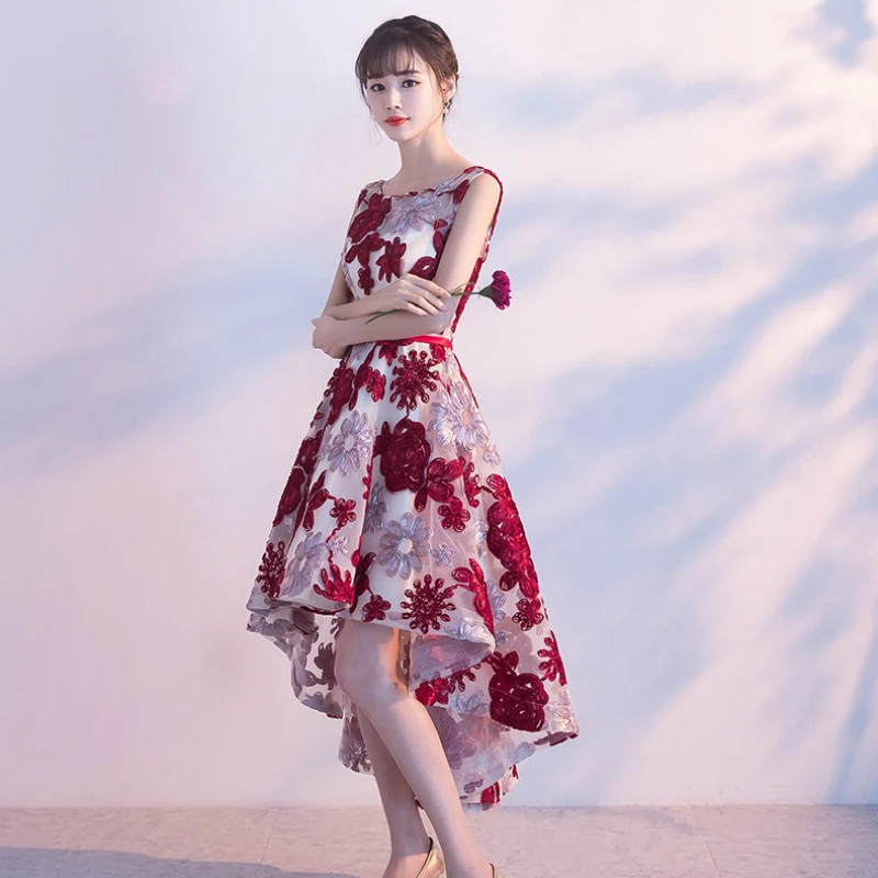 AnXin SH принцессы винный красный цветок вечернее платье вечерние Иллюзия Круглая