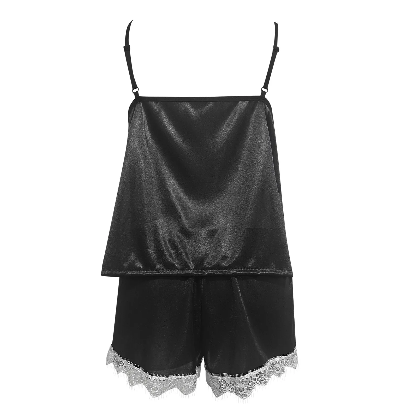 

Women Fashion Lace Satin Silk Lingerie Sleepwear Ladies Mid-Rise Babydoll Lace Up Nightwear Pajamas Set
