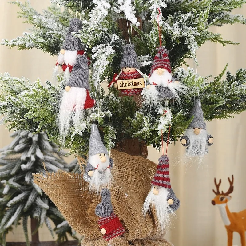 

2pcs Lovely Knitted Old Man Dolls Hanging Pendant Christmas Tree Ornaments Christmas Decorations for Home New Year Gift for Kids