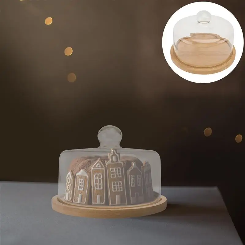 

1 Set Rotating Cake Glass Cover Tray Set Food Display Cover Bread Tray Set for Dorm Store Hotel Home