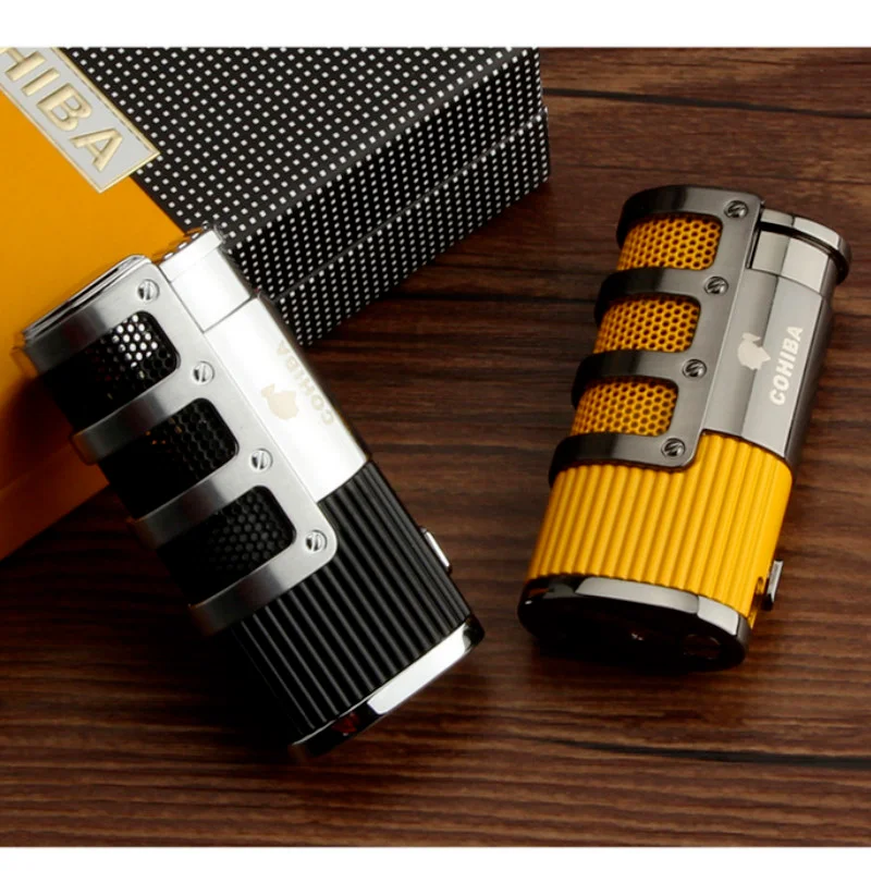 COHIBA прикуривателя Бутан 3 фонарь Jet Flame зажигалка аксессуары ветрозащитная