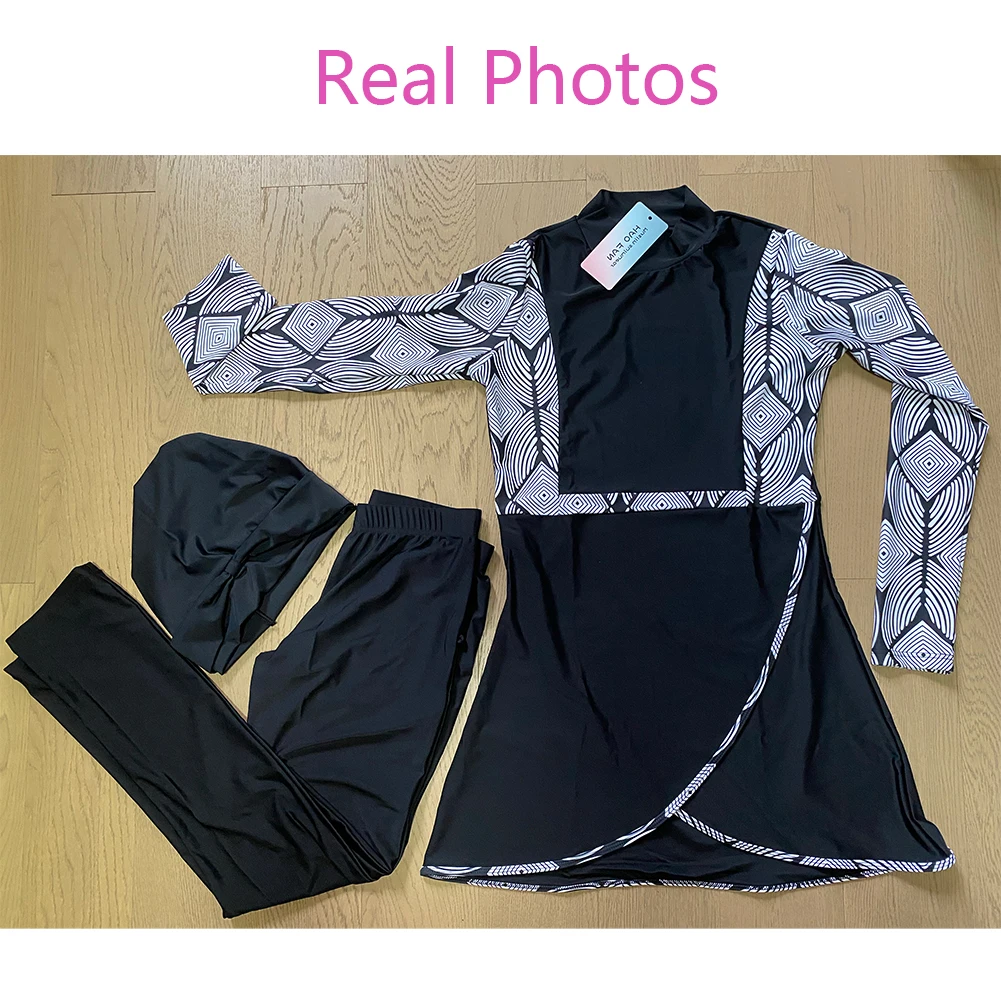 

HAOFAN Muslim Swimwear Burkini Islam Swimsuit Bikini Beachwear Modest Swimwear Plus Size Bathing Suit 3PCS