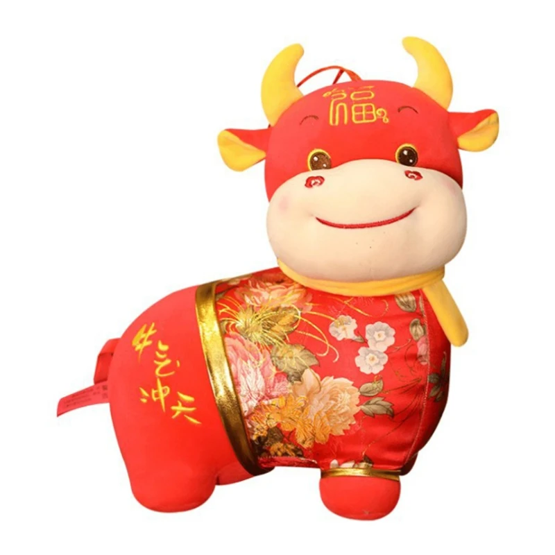 

2021 New Year Chinese Zodiac Ox Year Mascot Cattle Plush Toys 45cm Cotton Red