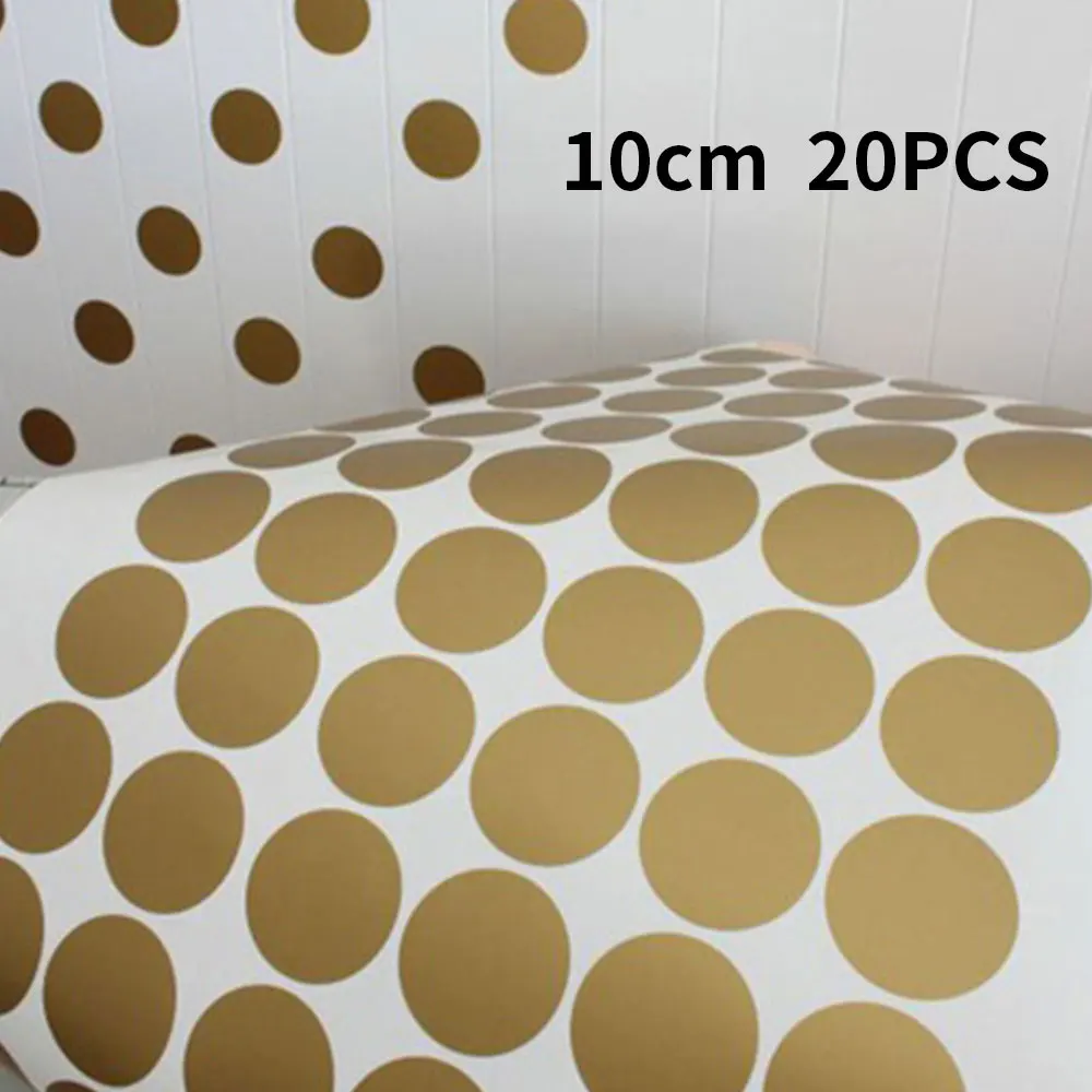 10CM 20pcs Наклейки на стены в Золотой горошек, наклейки для детской, виниловые, художественные, домашний декор, для гостиной, Золотой горошек, художественные наклейки на стены, обои, фон - Цвет: 10CM 20pcs