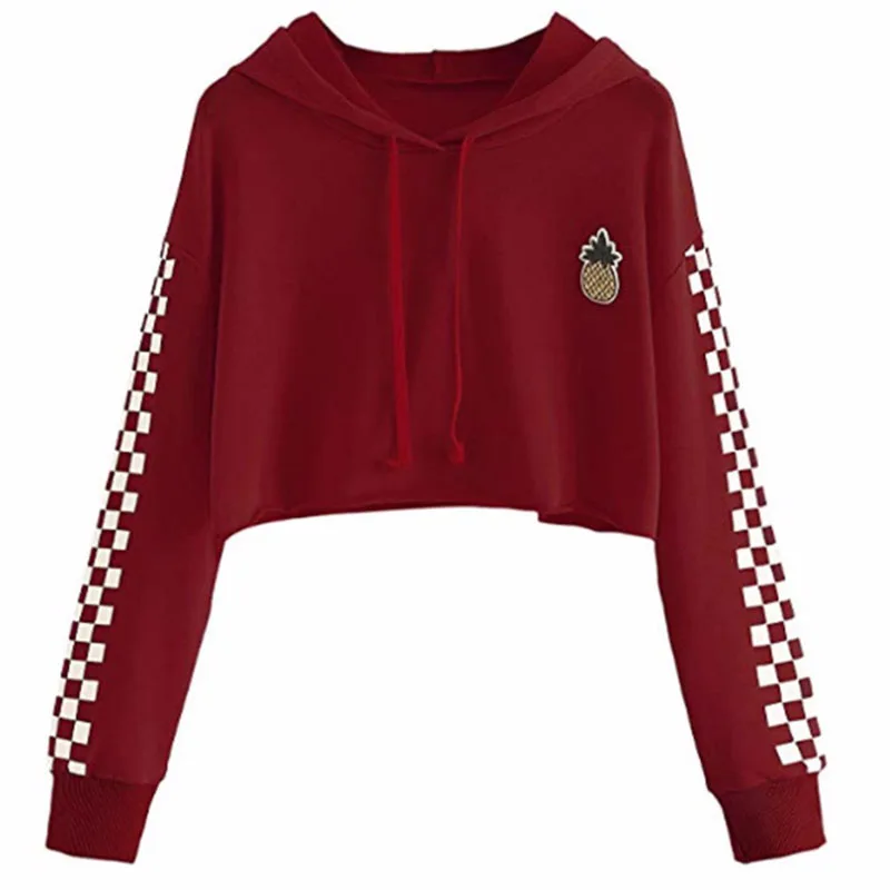 Модные новые женские кроп Топы толстовка женская повседневная с вышивкой
