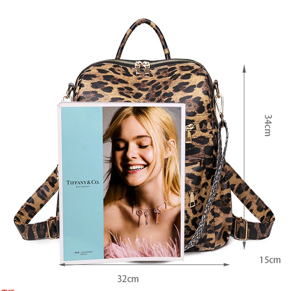 

Fashion Woman Backpack Bag Leopard Print Teenager Girls Pack Bags Women European and American Style Street Leather Bags Summer