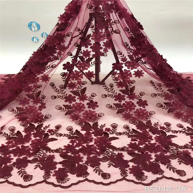

Madison Latest African Lace Fabric 2020 Tulle Lace Fabric With 3D Flower High Quality African Nigerian Women For Dress