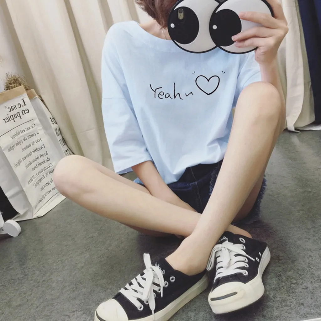 Women Casual Lady Top Tees fashion Tshirt Short Sleeve Summer Shirt tshirt femme Popular Letter Pure Color Round Neck T-shirt |