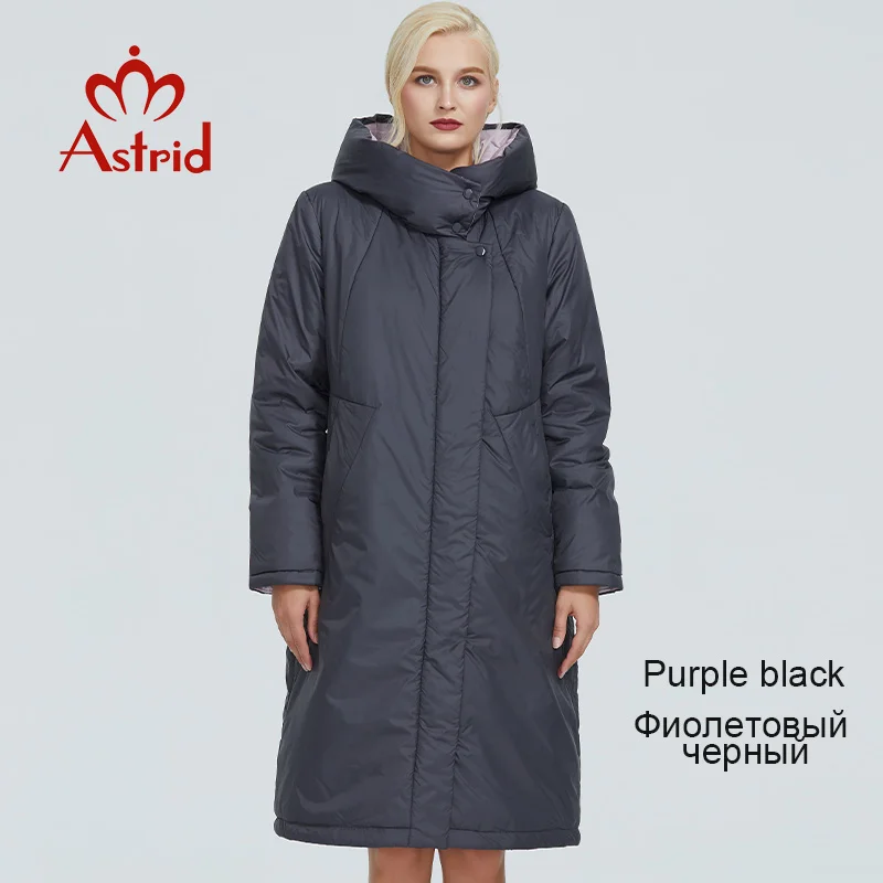 G039 purple black Астрид зимняя куртка женская контрастная цветная длинная плотная хлопковая одежда с капюшоном и молнией теплое пальто Женская парка AT-6703 - Цвет: G039 purple black