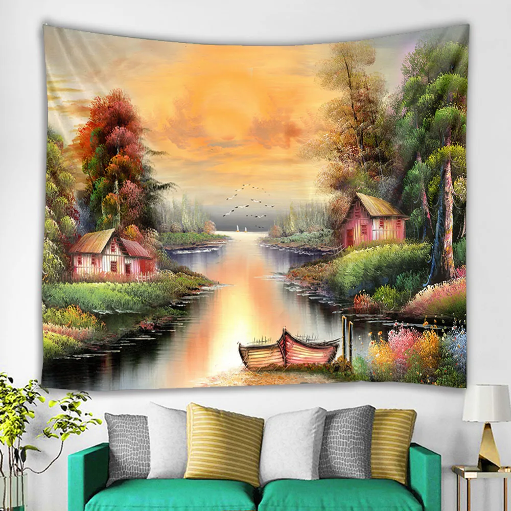 Красивый большой настенный гобелен с принтом природного леса недорогой богемный