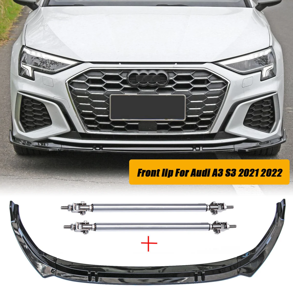 

3pcs Front Bumper Lip Spoiler Chin Body Kit Side Splitter Deflector Guard Body Kit For Audi A3 S3 2021 2022 2023 Car Accessories