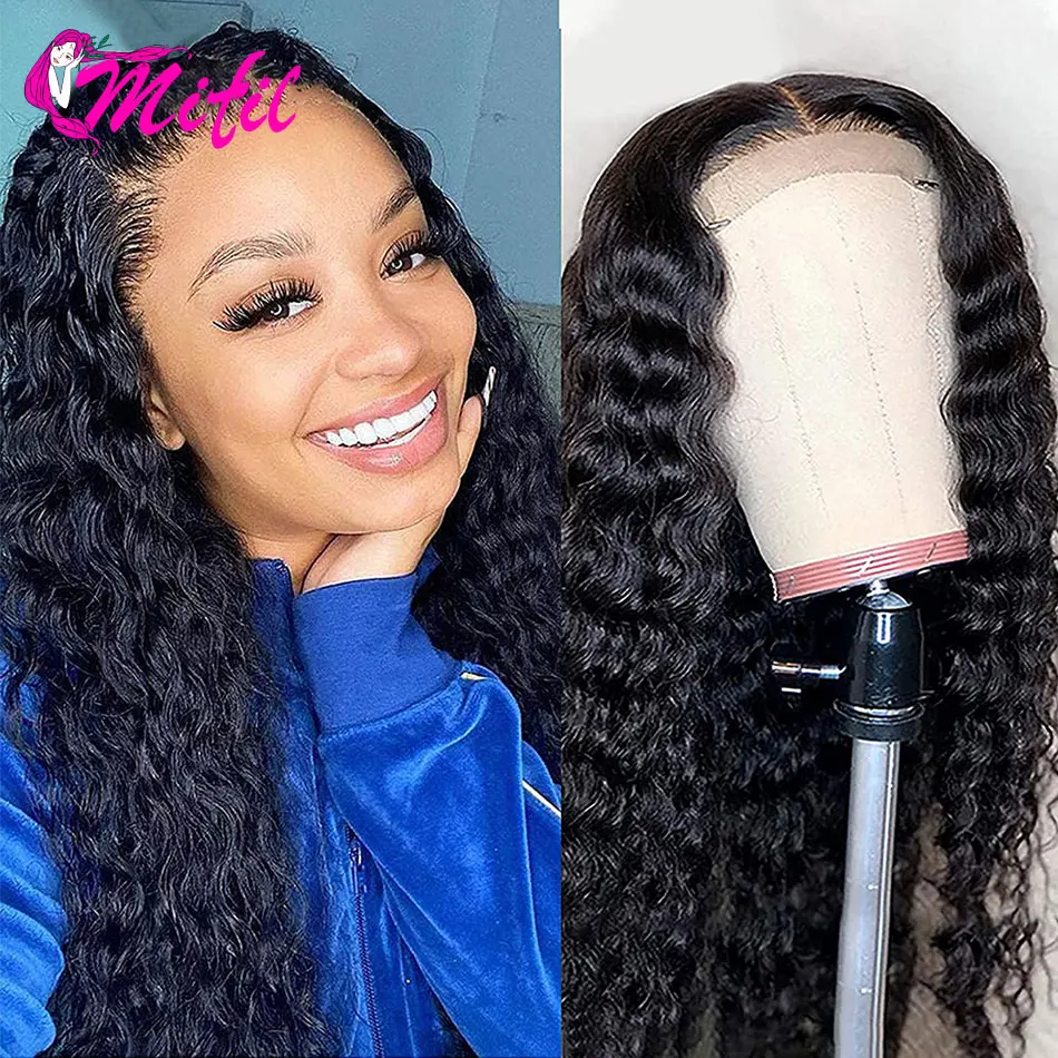 

Mifil Indian Deep Curly Closure Wig Human Hair Lace Front Wigs For Black Women Deep Wave 4x4 Glueless Lace Closure Wig Prelucked