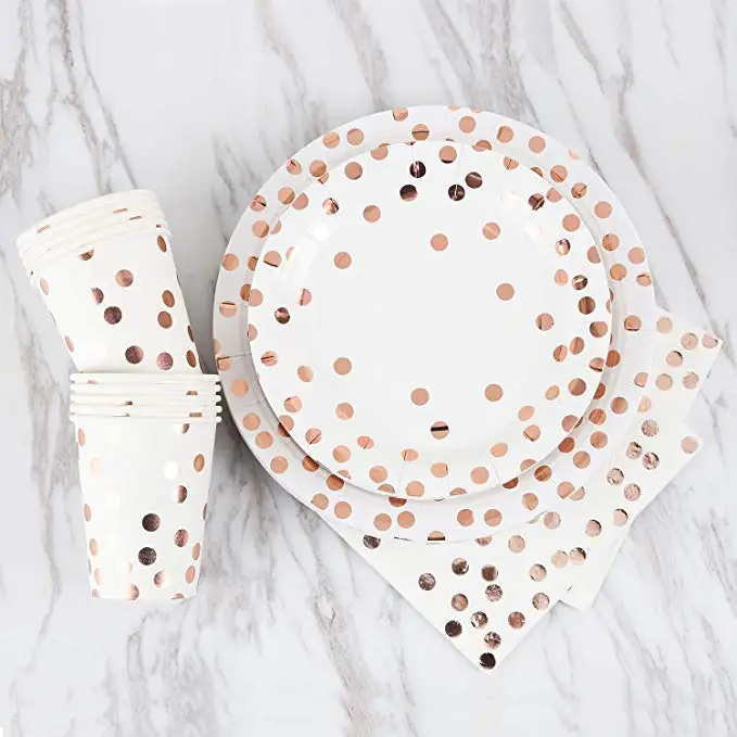 Розовые золотые бумажные свадебные принадлежности элегантные одноразовые чашки