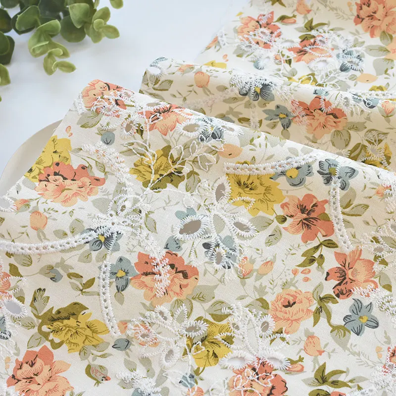 

Хлопковая пряжа в стиле пэчворк, платье, рубашка, детская одежда, ткань с цветочной вышивкой, сумка «сделай сам», материалы ручной работы 0,5 м...