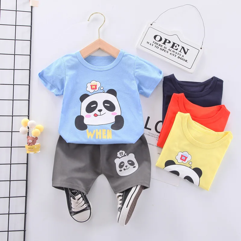 

Летняя одежда для мальчиков милый клоны Модная хлопковая футболка + шорты, комплект из 2 предметов, комплект с джинсами Детские комплекты од...