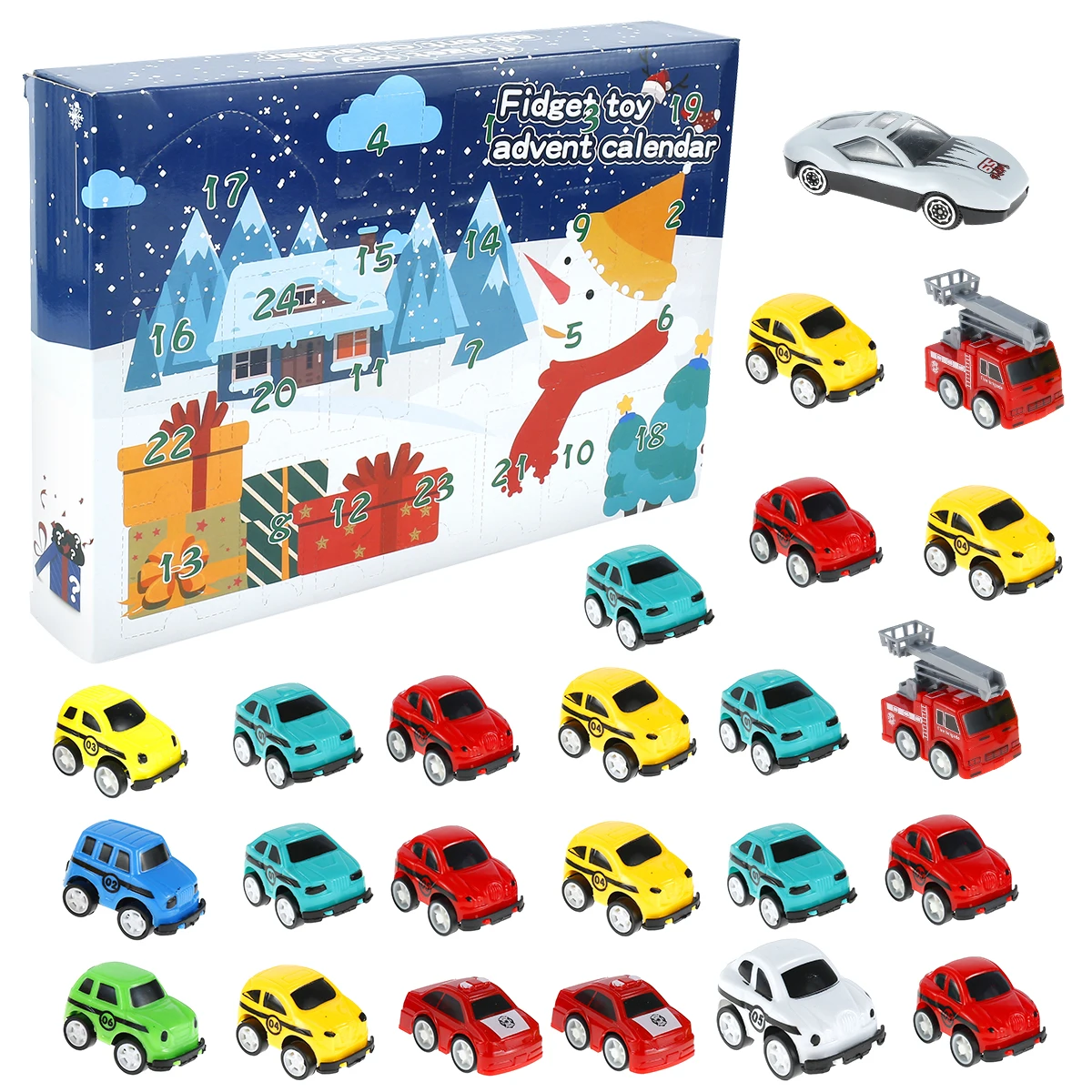 

24pcs Christmas Countdown Calendar set Kids Car Toys Advent Calendar Decompression Toys for Children Surprise Squishy Toys Gift