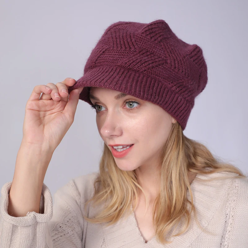 Женская вязаная шапка из искусственного кроличьего меха однотонная бархатная с