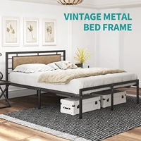 metal queenfulltwin bed frame with upholstered faux leather headboard vintage rustic brown style platform mattress foundation