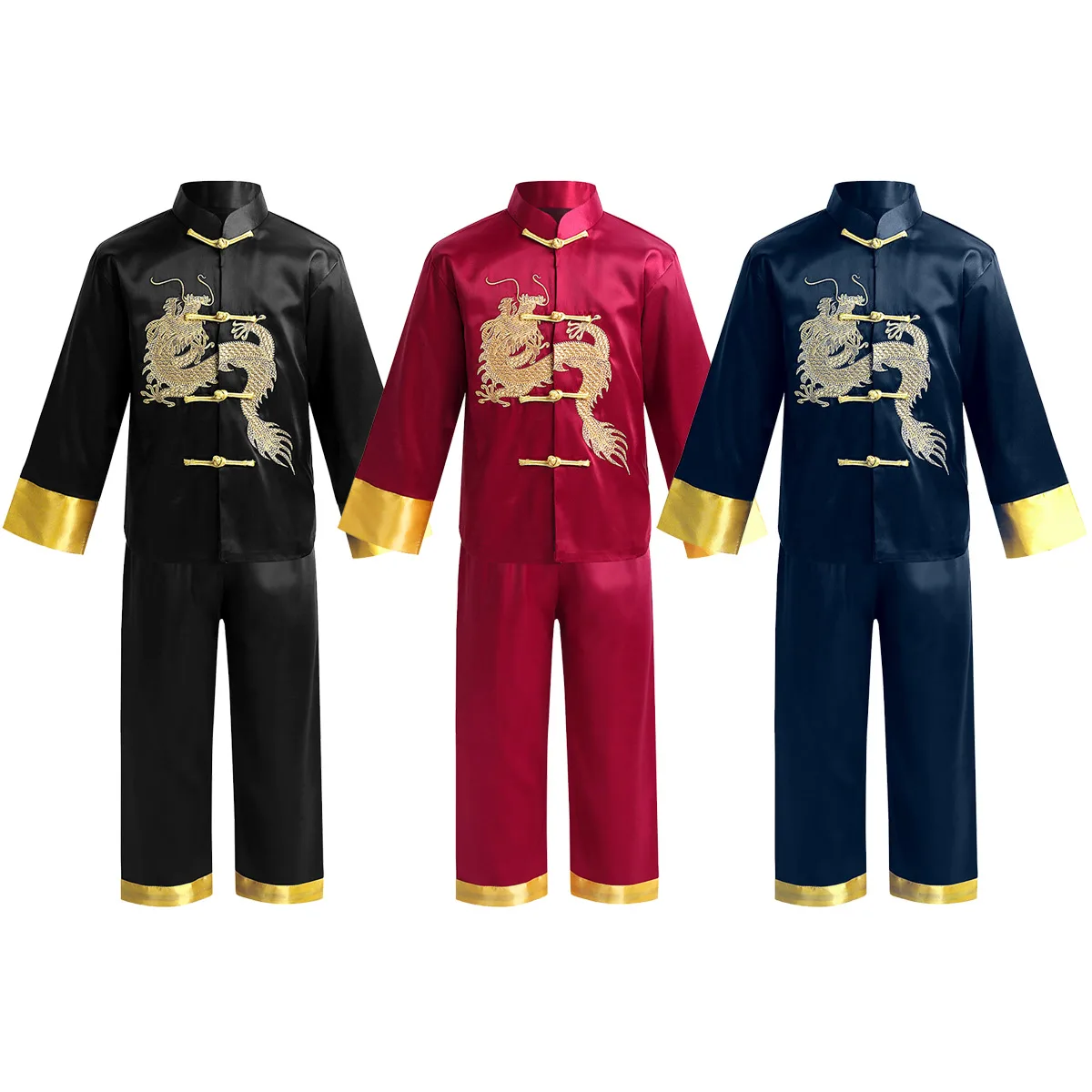 

ChicTry Kids Boys Traditional Chinese Dragon Kung Fu Outfit Tang Suit for Boys Cosplay Party Kung Fu Outfit Tops with Pants