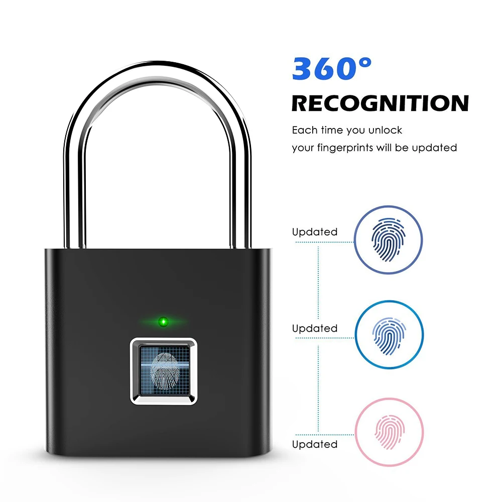 

Smart Fingerprint Keyless Door Lock USB Rechargeable Padlock 1/2PCS Quick Unlock Zinc Alloy Metal Self Developing Chip