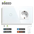 Сенсорный выключатель BSEED Mvava, только панель из прозрачного стекла, Wi-Fi, 1 клавиша, 2 клавиши, 3 клавиши, обычная Европейская розетка без Wi-Fi, 3 цвета