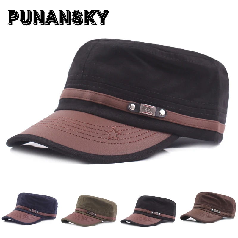 Punansky винтажные мужские кожаные хлопковые кепки с плоским верхом бейсболка