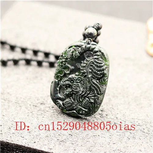 Китайский натуральный черный зеленый нефритовый Тигр кулон бусы ожерелье