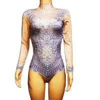 3d print leotard skinny jumpsuits long sleeve purple women bodysuits pole dancing costumes nightclub singer stage wear