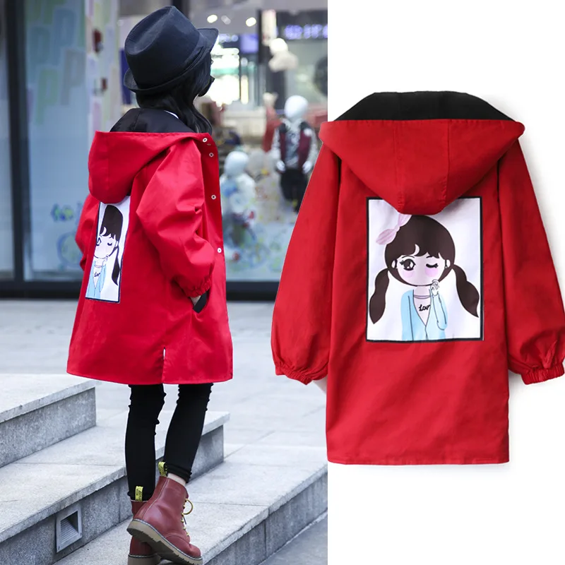 Two Sides Wear Jackets for Girl Hooded Thin Autumn Jacket Children Windbreaker Girls Trench Coat Outwear Children's Clothing | Детская