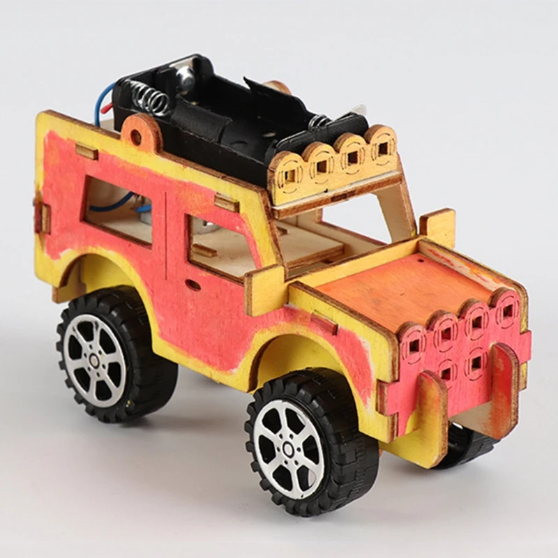 

Wooden Electric Car Model Blocks DIY Kids Assembling Toy Science Experiment Kit Educational Gift