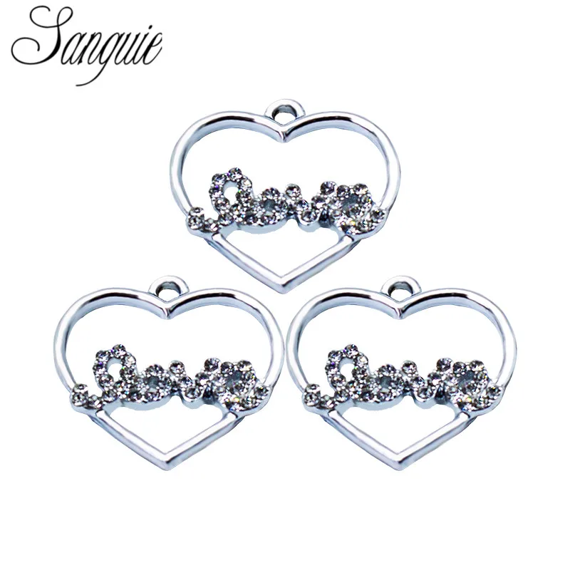Новинка 20 шт./лот сердце любовь подвеска-амулет с кристаллом подвеска висячий