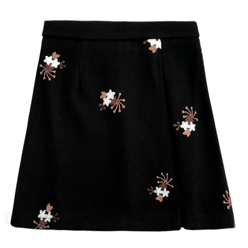 

autumn 2020 new style slim high waist A-line skirt spring autumn winter versatile design sense embroidered tweed skirt