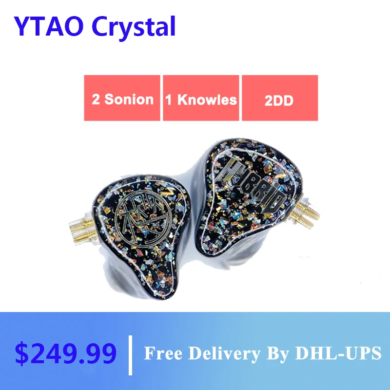 

YTAO Crystal Black 2DD+3BA Flagship In-ear HIFI DJ Monitor Earphone 3D Printing Resin Driver Unit HIFI 2 Pin 0.78mm