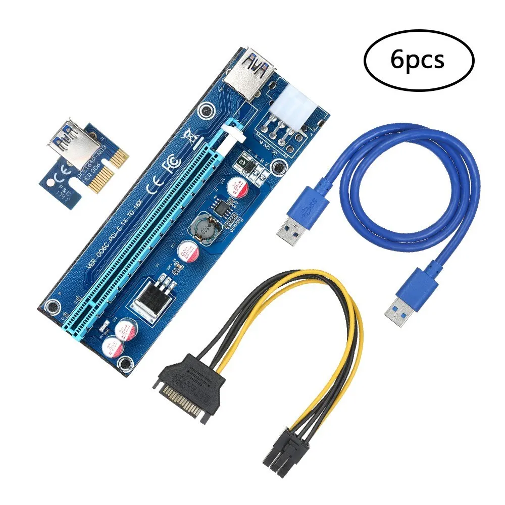 6 Pack многоинтерфейсный PCI E 6pin адаптер карта с питанием от переходника 1x до 16x