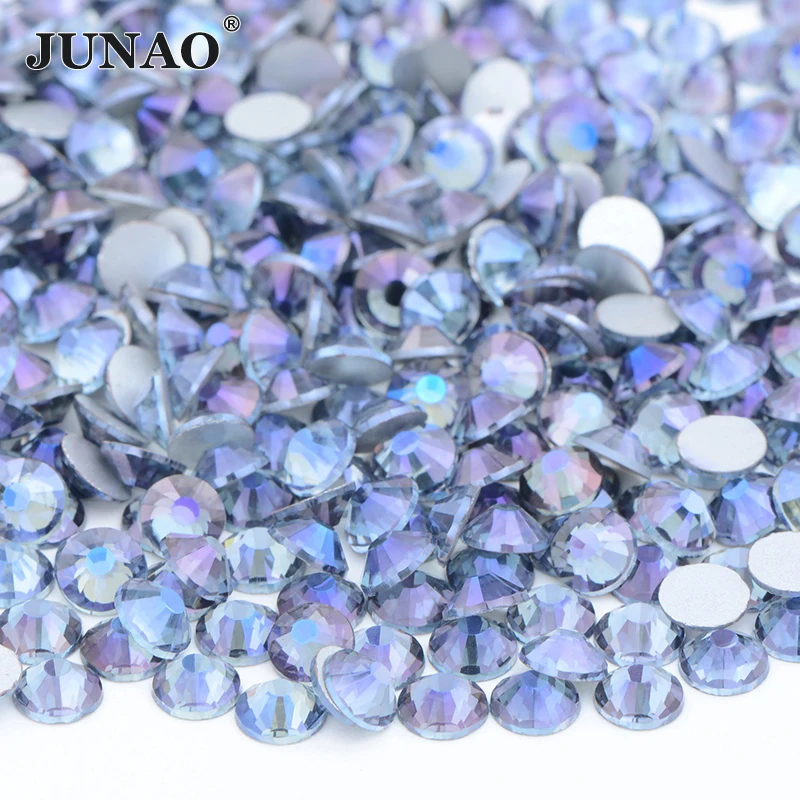 

JUNAO SS6 8 10 12 16 20 30 Purple Gost Glass Crystal Nail Art Rhinestone Flatback Strass Stone for 3D Manicure Decoration