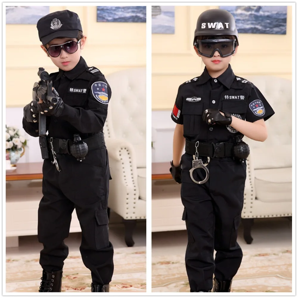 Boys Policemen Costumes Children Cosplay for Kids Army Police Uniform Clothing Set Long Sleeve Fighting Performance Uniforms |