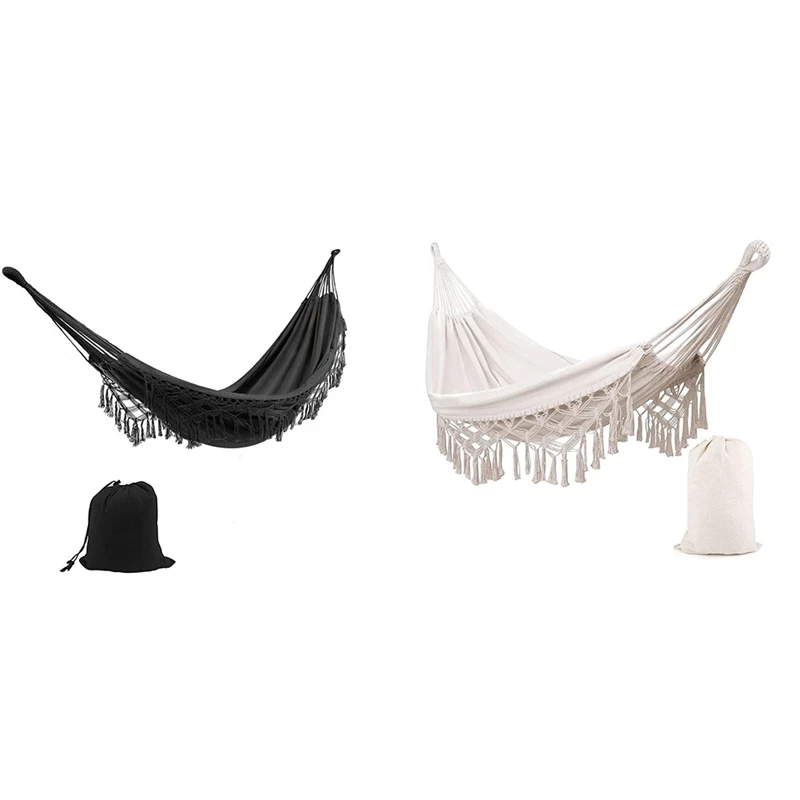 

Hammock for 2 Person Boho Swing Bed-Macrame Fringe Hammock Chair Washable Net Chair for Camping Etc