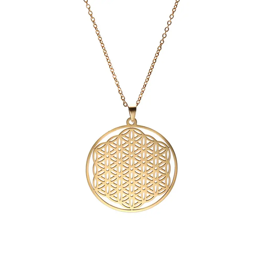 Style3-Gold My shape цветок жизни из нержавеющей стали полый круглый ювелирный кулон ожерелье чокер Серебро Золото женское ожерелье подарок - Окраска металла: Style3-Gold
