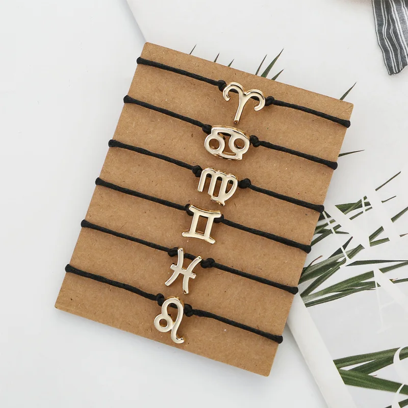 Fashion 12 zodiac lion Bracelets Black Rope Bracelet charm mens chain gift Brass does not fade birthday jewelry | Украшения и